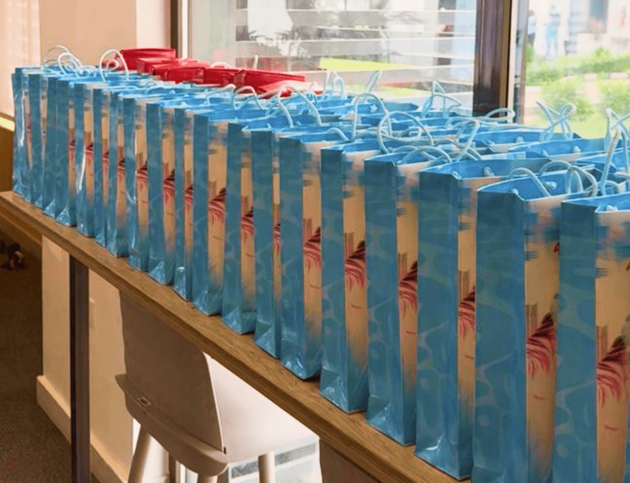 About us - gift bags on shelf