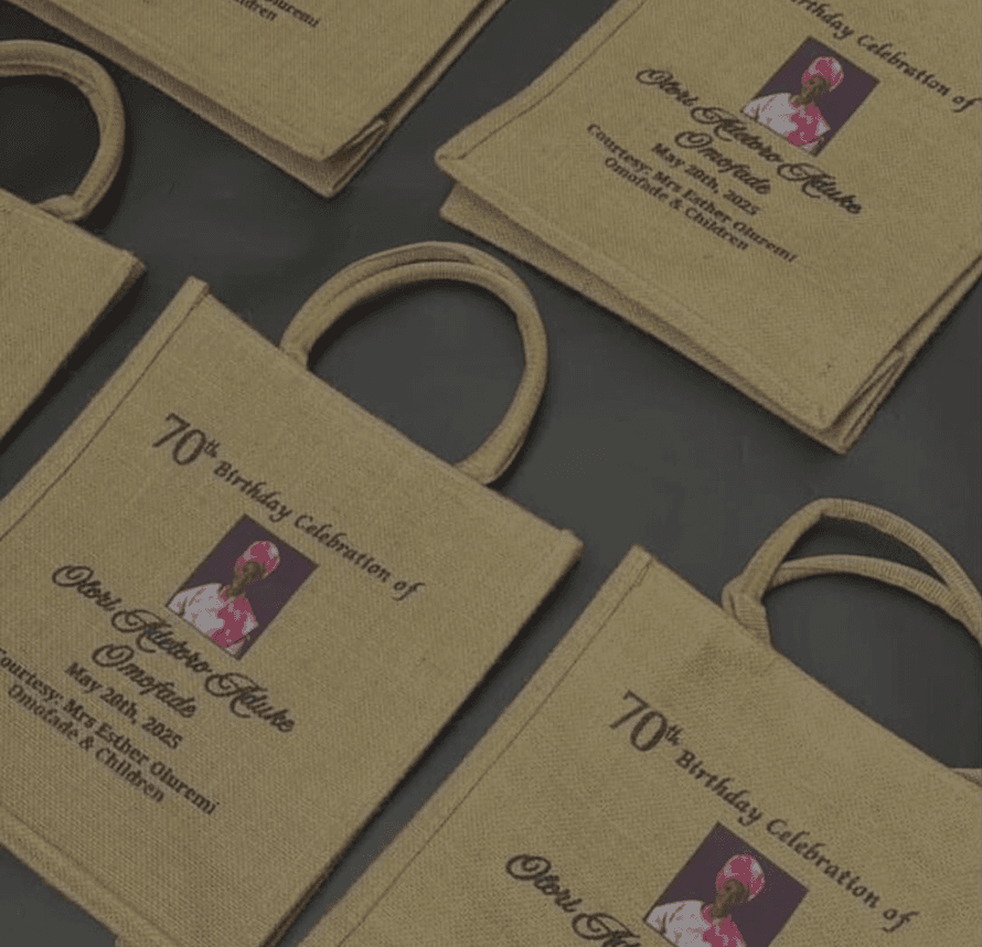 Wedding souvenirs collection with custom jute bags